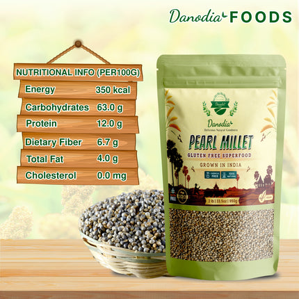 Organic Pearl Millet (Bajra) Whole Grain 2lbs/950g, Gluten Free Superfood
