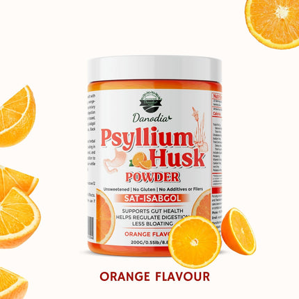 Danodia Foods Organic Psyllium Husk Powder Orange Flavor, 200g (8.8oz) | Sat-Isabgol with 5 Added Herbs | Unsweetened, Gluten-Free, Natural Fiber Supplement for Digestive Health