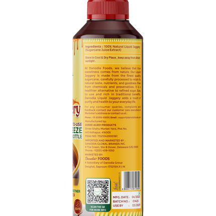 Danodia Foods LIQUID JAGGERY SYRUP (700g/1.54 lb) | Natural Sweetener from Sugarcane | No Preservatives | Rich in Minerals | Alternative to Refined Sugar