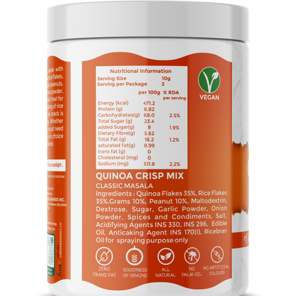 Danodia Foods Organic Quinoa Crisps, Classic Indian Masala, 8.8 oz, Gluten Free, Low Fat Snack
