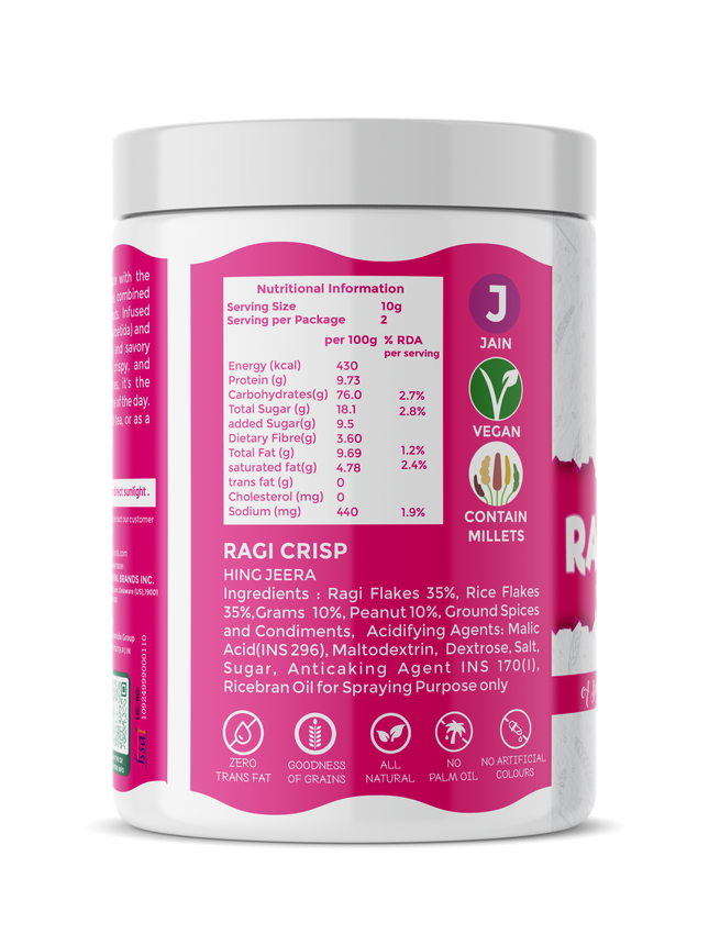 Danodia Foods Organic Roasted Finger Millet (RAGI) Crisp, Vegan, Low Fat & Gluten Free Indian Snack with Asafoetida and Cumin, 8.8 oz