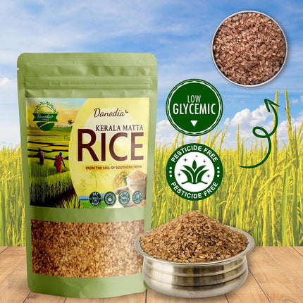 Organic Kerala Matta Brown Rice 2lbs / 950g, Parboiled Low GI Traditional Rice