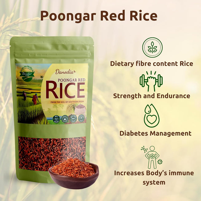 Poongar Red Rice 2lbs / 950g, Traditional Parboiled Low GI Healthy Rice
