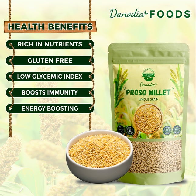 Danodia Foods Proso Millet, 2lb (950g) Gluten Free & Unpolished, Pack of 1, Rich in Minerals, Fiber, Polyphenols, Vitamins and Proteins, Best of Indian Millets