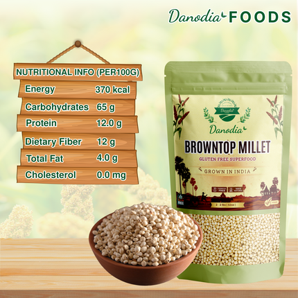 Danodia Foods Browntop Millet (2lbs | 950g | 33oz), Unpolished, Natural & Gluten-Free Whole Grain Superfood, Plant-Based, Grown in India