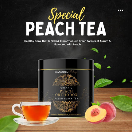 Organic Peach Orthodox Assam Black Tea 3.5oz / 100g, Peach Flavoured Black Tea
