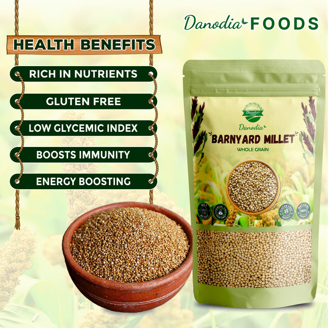 Danodia Foods Barnyard Millet (1KG) 2.2 Lbs | Rich in Protein, Fiber, Vitamins | Non-GMO, Gluten Free Diet, Low GI | 100% Unpolished, Grown By Small Farmers