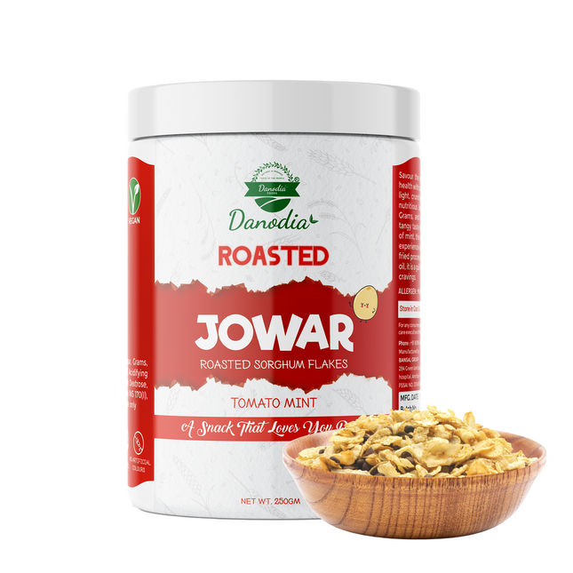 Danodia Foods Roasted Jowar Flakes Mix - Tomato Mint Flavour (250g / 8.8oz) | Healthy Snack | Low Fat | Roasted Indian Snack