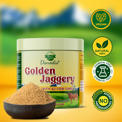 Danodia Foods Golden Jaggery Infused with A2 Cow Ghee – 400g | Made with Sugarcane Juice & Pure A2 Cow Ghee