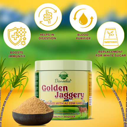 Danodia Foods Golden Jaggery Infused with A2 Cow Ghee – 400g | Made with Sugarcane Juice & Pure A2 Cow Ghee