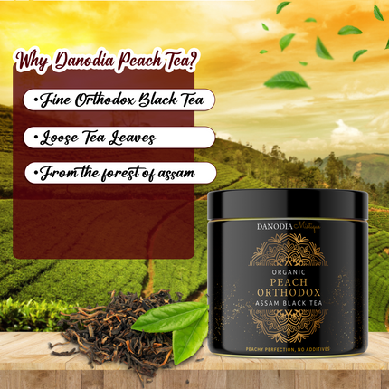 Organic Peach Orthodox Assam Black Tea 3.5oz / 100g, Peach Flavoured Black Tea