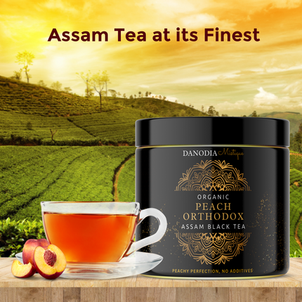 Organic Peach Orthodox Assam Black Tea 3.5oz / 100g, Peach Flavoured Black Tea