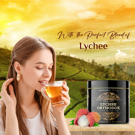 Organic Lychee Orthodox Assam Black Tea 100g/3.5oz, Lychee Flavour Black Tea