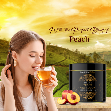 Organic Peach Orthodox Assam Black Tea 3.5oz / 100g, Peach Flavoured Black Tea