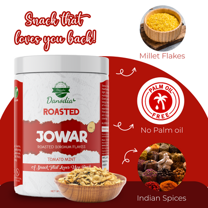 Danodia Foods Roasted Jowar Flakes Mix - Tomato Mint Flavour (250g / 8.8oz) | Healthy Snack | Low Fat | Roasted Indian Snack
