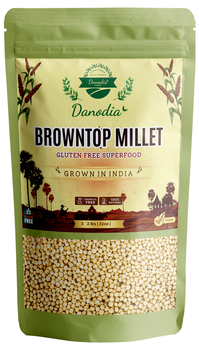 Danodia Foods Browntop Millet (2lbs | 950g | 33oz), Unpolished, Natural & Gluten-Free Whole Grain Superfood, Plant-Based, Grown in India