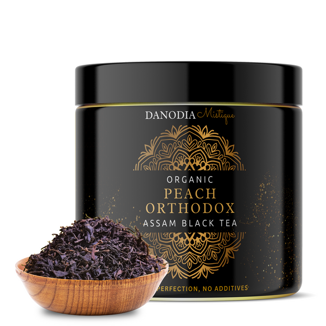 Organic Peach Orthodox Assam Black Tea 3.5oz / 100g, Peach Flavoured Black Tea