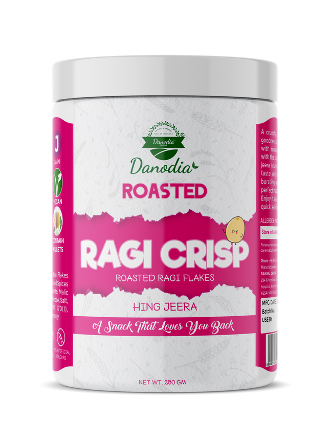 Danodia Foods Organic Roasted Finger Millet (RAGI) Crisp, Vegan, Low Fat & Gluten Free Indian Snack with Asafoetida and Cumin, 8.8 oz