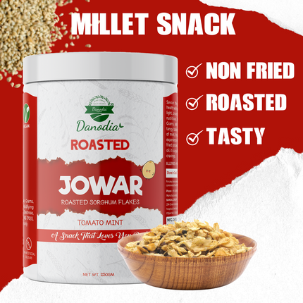 Danodia Foods Roasted Jowar Flakes Mix - Tomato Mint Flavour (250g / 8.8oz) | Healthy Snack | Low Fat | Roasted Indian Snack